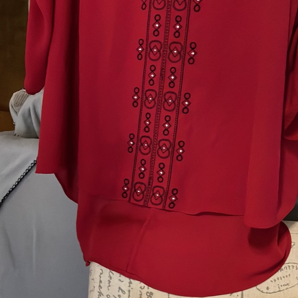 Cato Red & Black 3/4 Length Sleeve High-low Sheer Tunic Blouse Size 2X - Picture 3 of 8